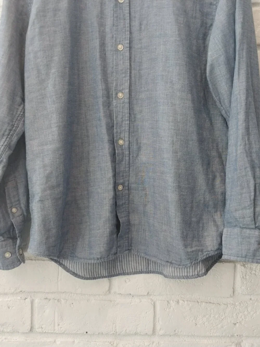 Banana Republic Untucked Slim Fit Double Cloth Blue Shirt Mens L Solid Stripped,